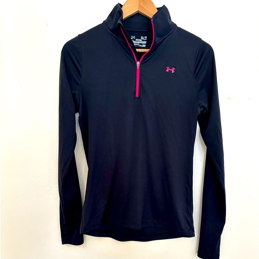 Under Armour Black & Pink Semi Fitted 1/4 Zip Pullover Size Small - Picture 1 of 4